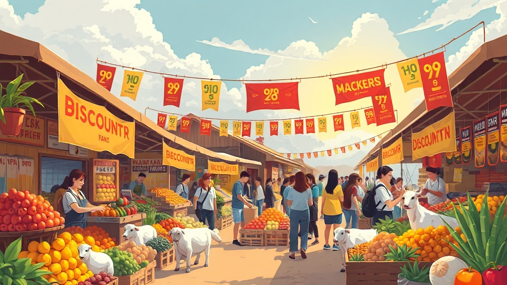 할인 대상 품목 및 참여 시장 (cartoon 스타일)