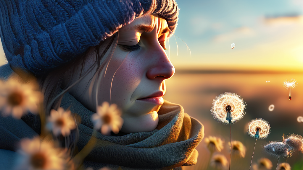 꽃가루, 먼지: 알레르기 비염의 주요 원인 (realistic 스타일)