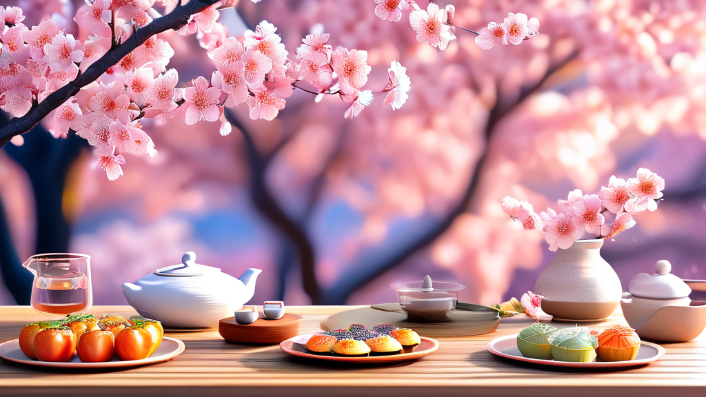 무주 벚꽃과 함께 즐기는 축제, 봄의 흥겨움을 만끽해요 (realistic 스타일)