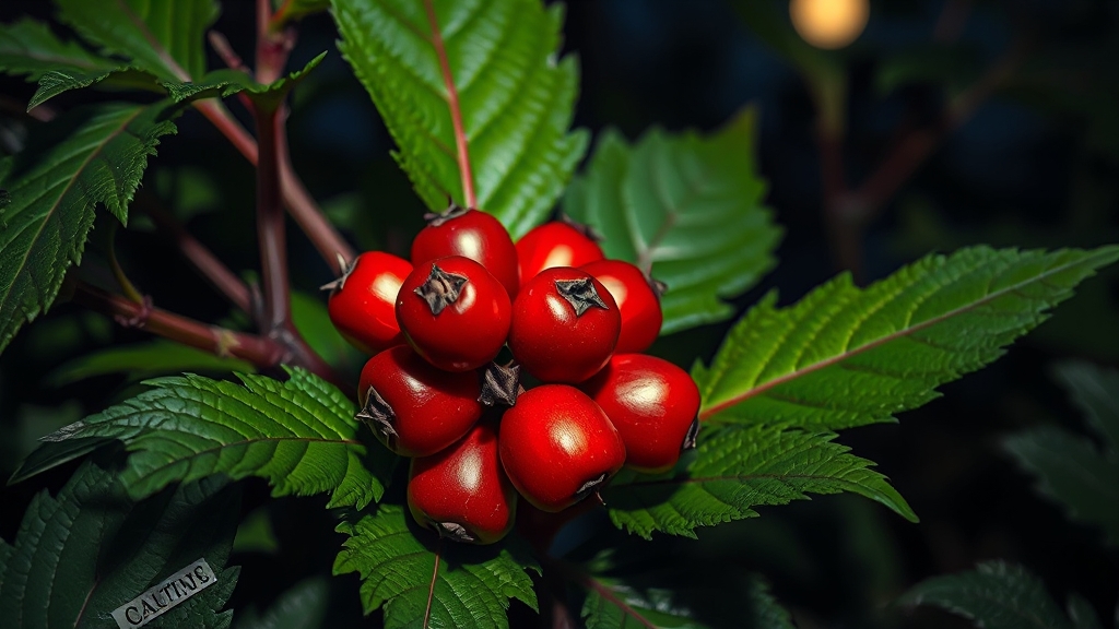 까마중 섭취 시 주의사항 (realistic 스타일)