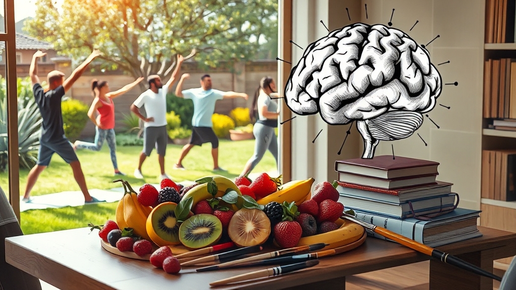 생활 습관: 식단, 운동, 뇌 건강 (realistic 스타일)