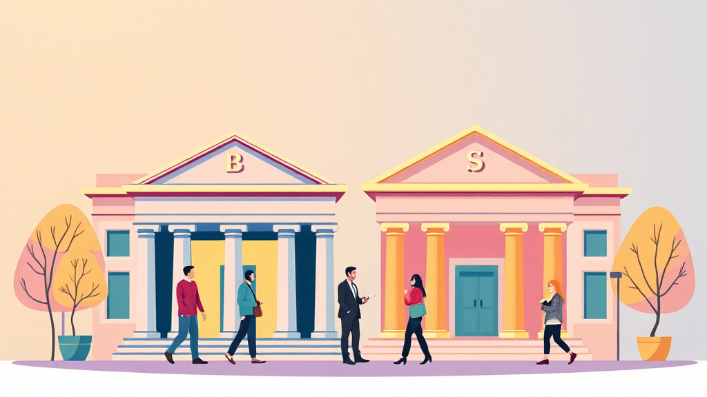은행 vs 증권사: 어디가 좋을까? (illustration 스타일)