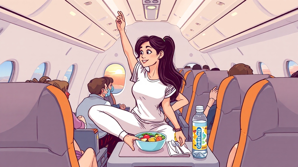 비행 중 식사, 수분, 스트레칭 (cartoon 스타일)