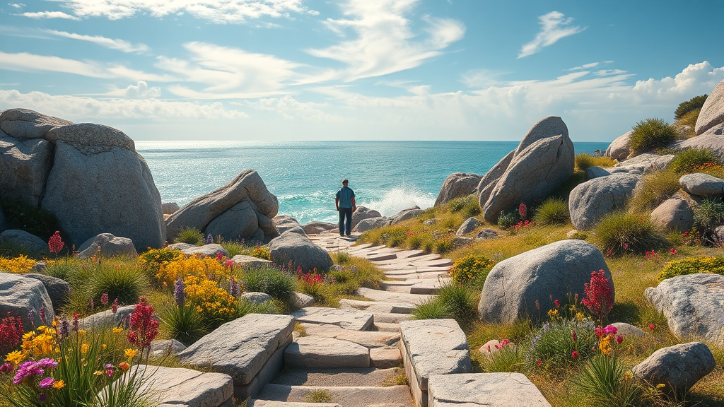 자은도 1004뮤지엄파크: 예술과 자연의 조화 (realistic 스타일)