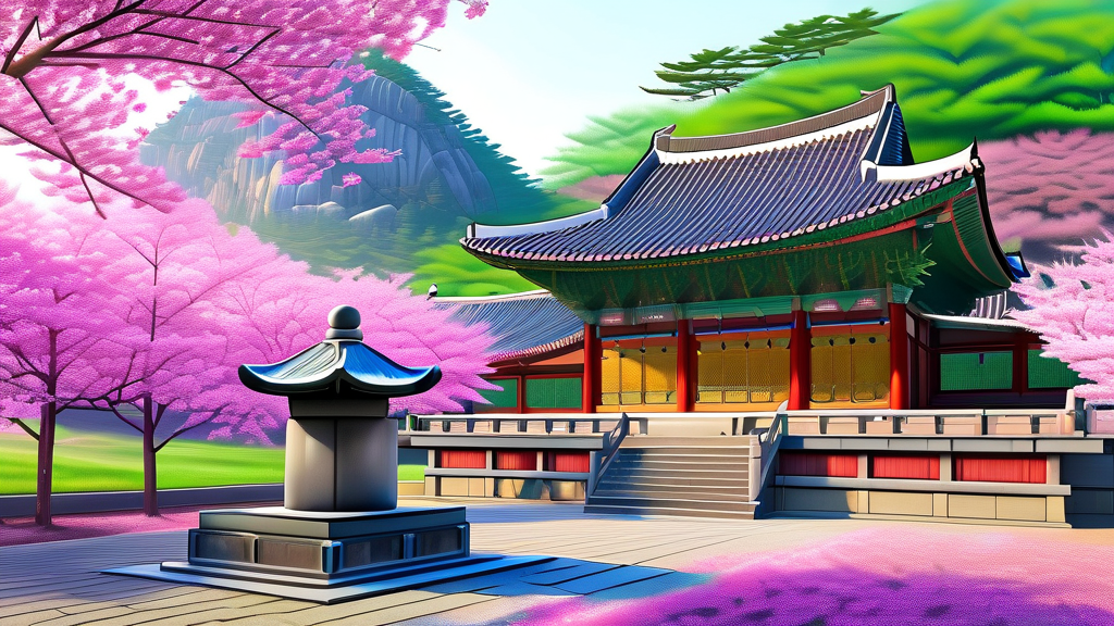 경주 불국사: 천년 고찰의 봄날 (realistic 스타일)