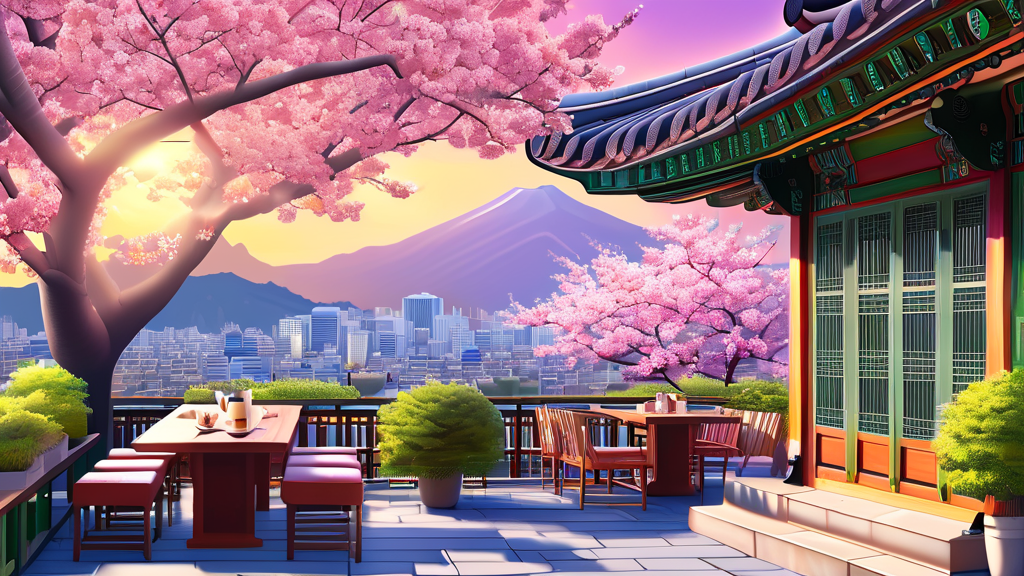 낭만적인 벚꽃 뷰를 자랑하는 서울의 숨은 카페 (realistic 스타일)