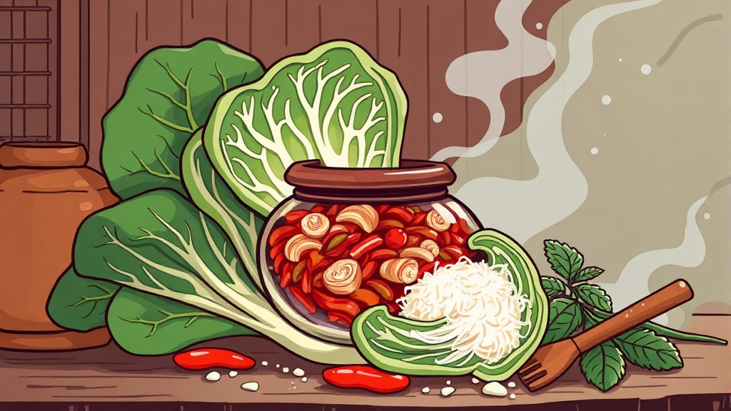 배추 절이기: 완벽한 김치를 위해 (illustration 스타일)