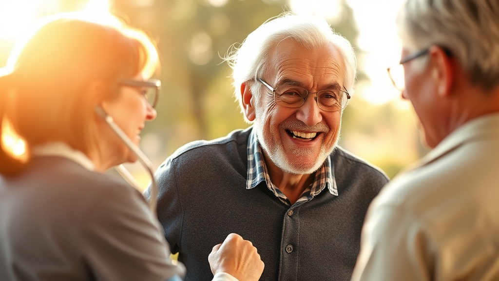 노인 건강 관리 및 의료 지원 (realistic 스타일)