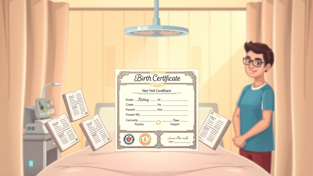 온라인 출생신고, 무엇이 필요할까요? (cartoon 스타일)