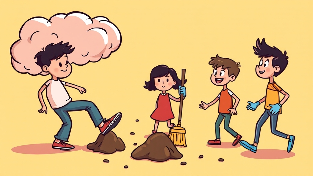 개똥 꿈, 건강 및 인간관계 영향 (cartoon 스타일)