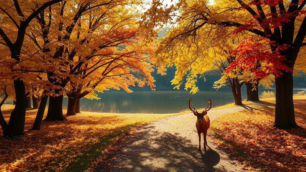 서울숲, 도심 속 자연에서 만나는 단풍 (realistic 스타일)