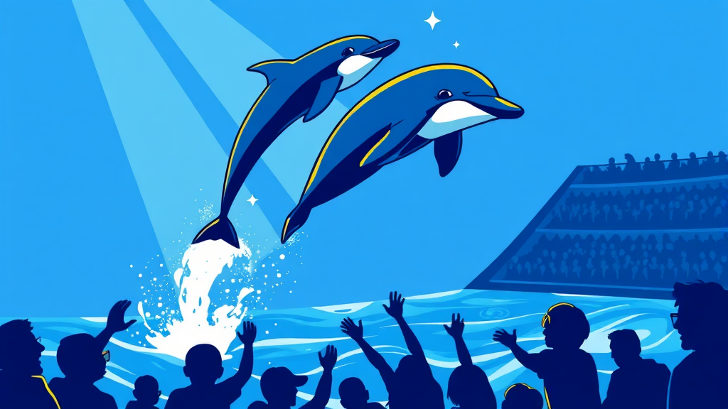 돌고래 쇼, 놓치지 마세요! (illustration 스타일)