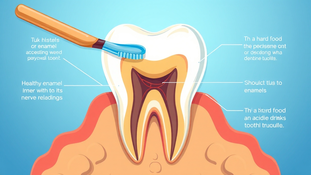 시린이 원인과 치아 구조 (cartoon 스타일)