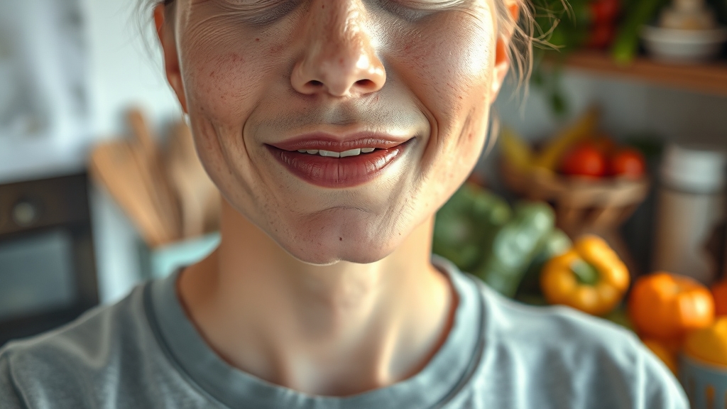 구내염 증상과 통증 관리 (realistic 스타일)