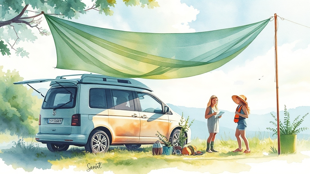여름 차박 시 주의사항 및 대처 (watercolor 스타일)