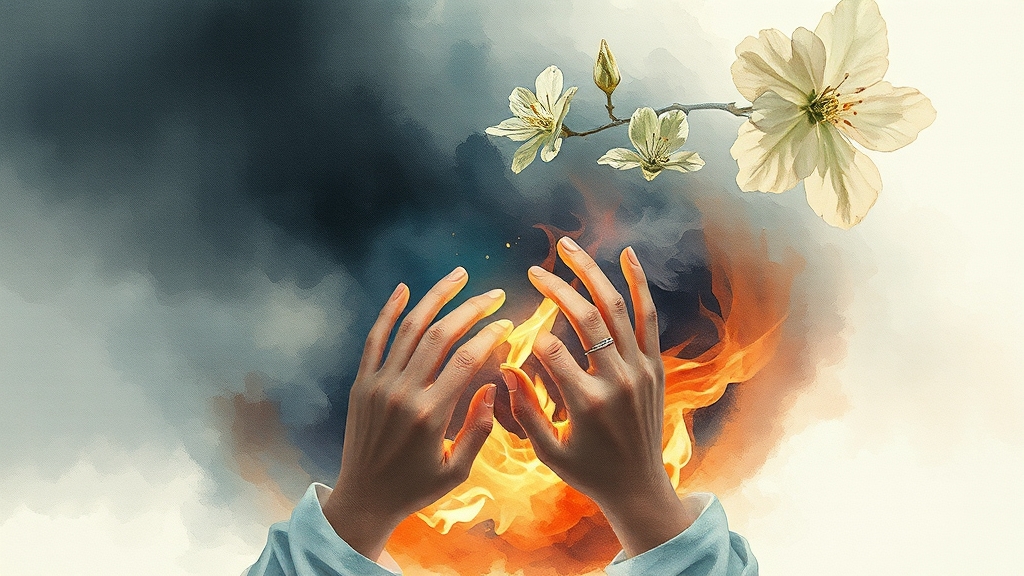 불을 끄거나 다루는 꿈 (watercolor 스타일)