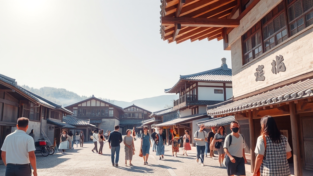 관광 산업 발전 및 연계 효과 (realistic 스타일)