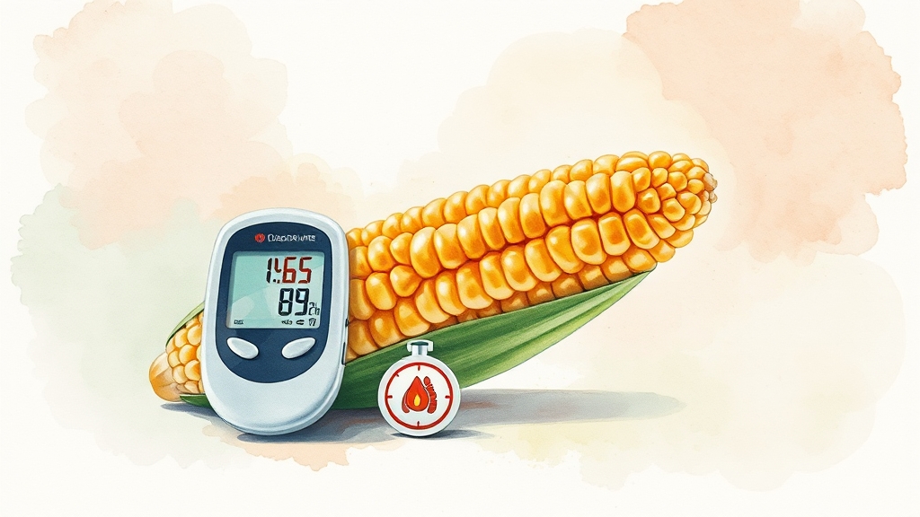옥수수 섭취 시 주의사항 (watercolor 스타일)