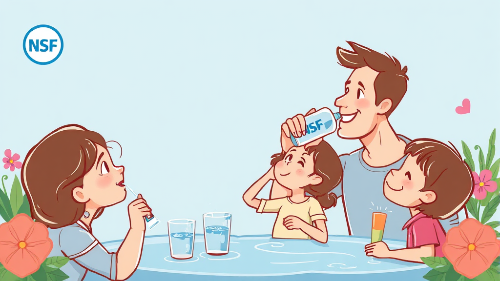 NSF 인증 정수기 선택 시 고려 사항 (illustration 스타일)