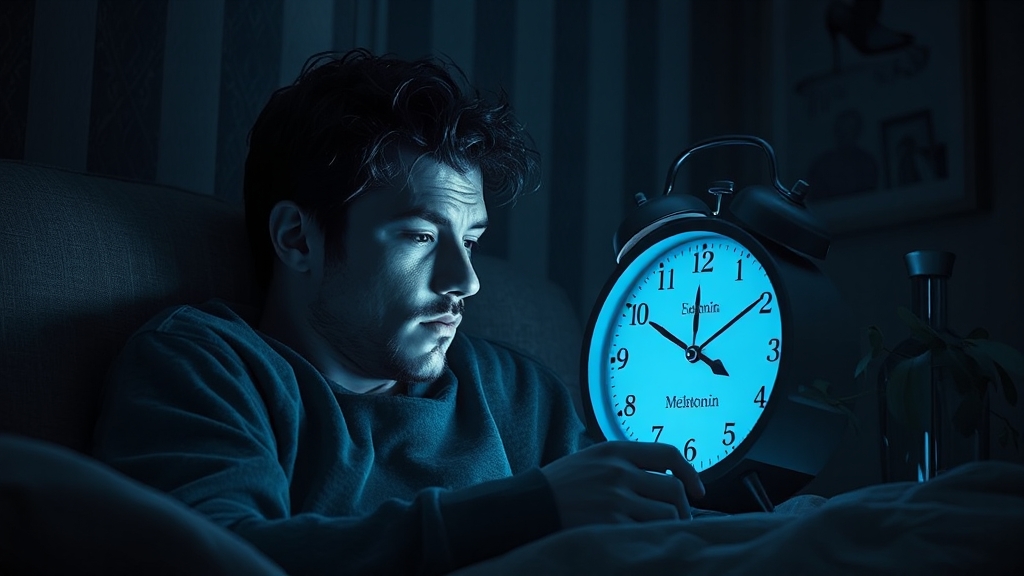 멜라토닌 부족, 수면 문제 심화 (realistic 스타일)