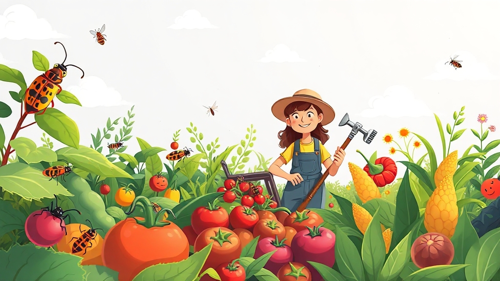 텃밭 해충 관리 전략 (cartoon 스타일)