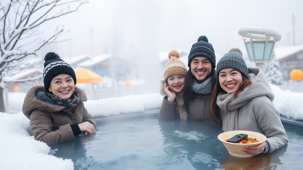 삿포로 숙소 선택 가이드: 도심 vs 온천 리조트 (watercolor 스타일)