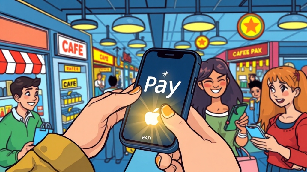 애플페이 사용 가능 가맹점 (cartoon 스타일)
