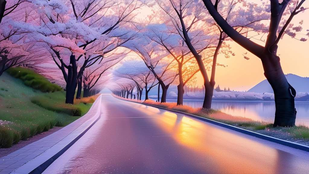 광주천 벚꽃길: 도심 속 여유로운 산책 (watercolor 스타일)
