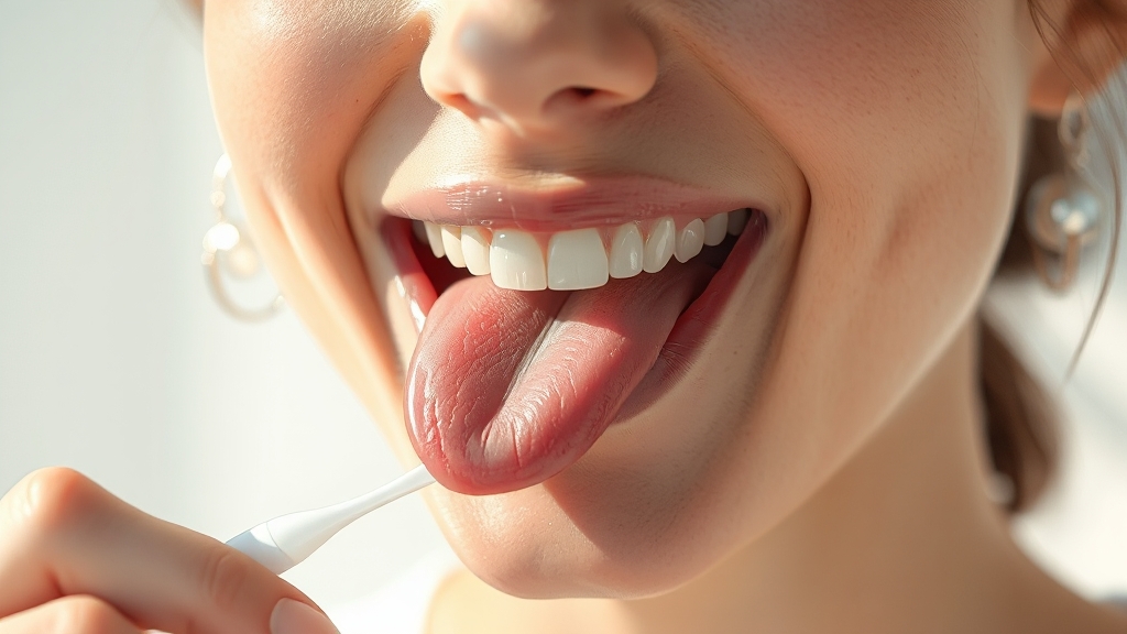 혀 세정, 입냄새 제거 핵심 (realistic 스타일)