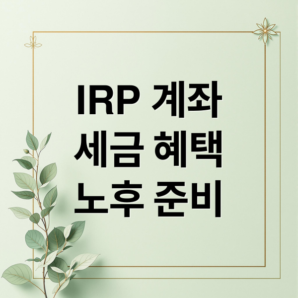 IRP 계좌
세금 혜택
노후 준비 (퇴직연금 IRP 계좌 예금보호법)