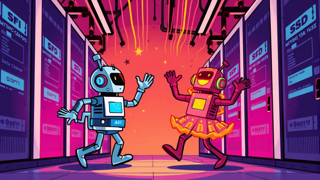 AI 기술 발전과 SSD 수요 증가의 상관관계 (cartoon 스타일)