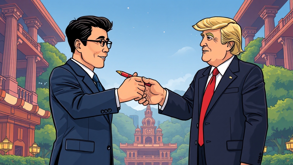 한미 정상회담과 상징성 (cartoon 스타일)