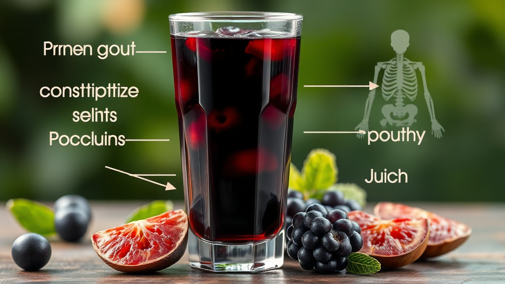 푸룬주스의 놀라운 효능과 영양 성분 (realistic 스타일)