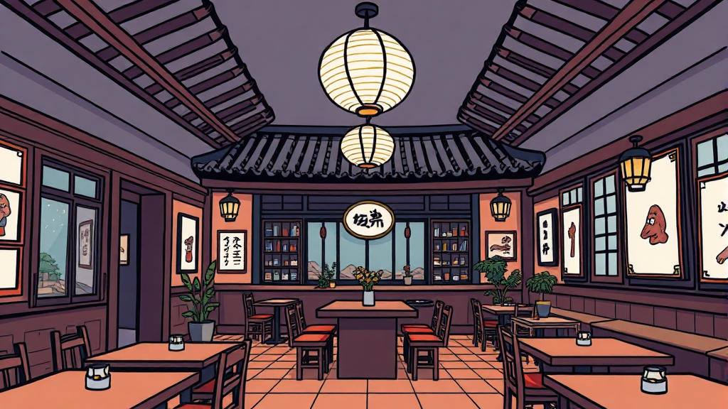 윤주당 공간 및 분위기 (cartoon 스타일)