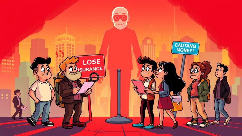 보험 갈아타기 주의: 불법 행위 & 피해 예방 (cartoon 스타일)