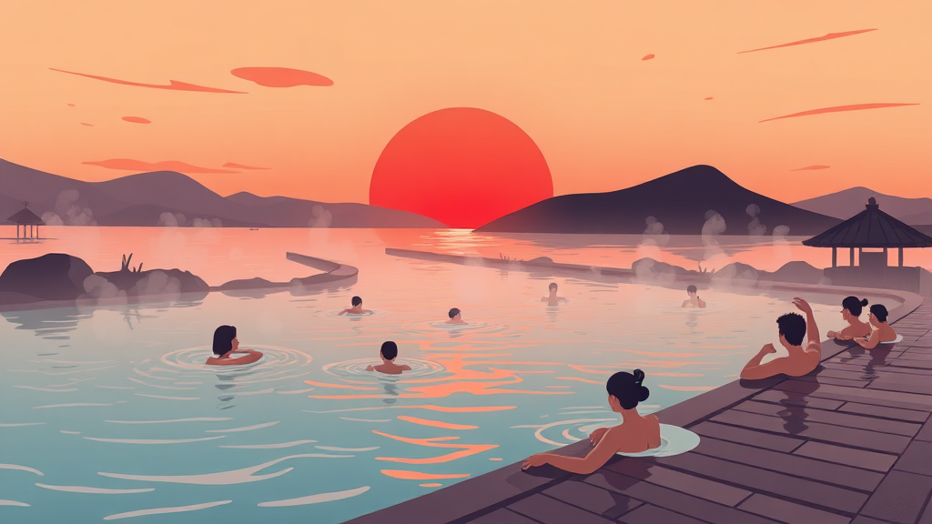 석모도 온천 여행, 지금 떠나자! (illustration 스타일)