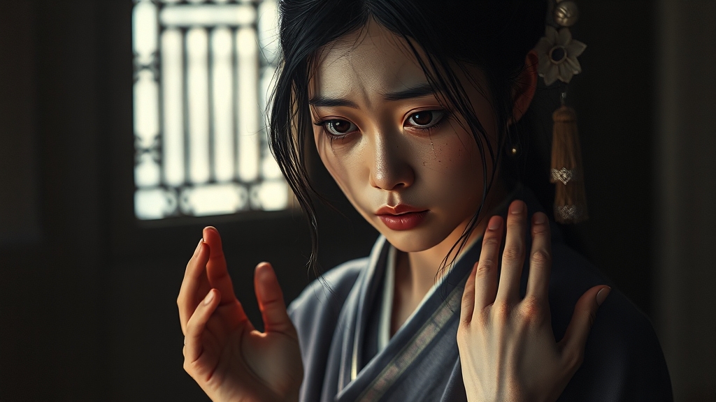 문학 작품 속 소이부답 예시 (realistic 스타일)