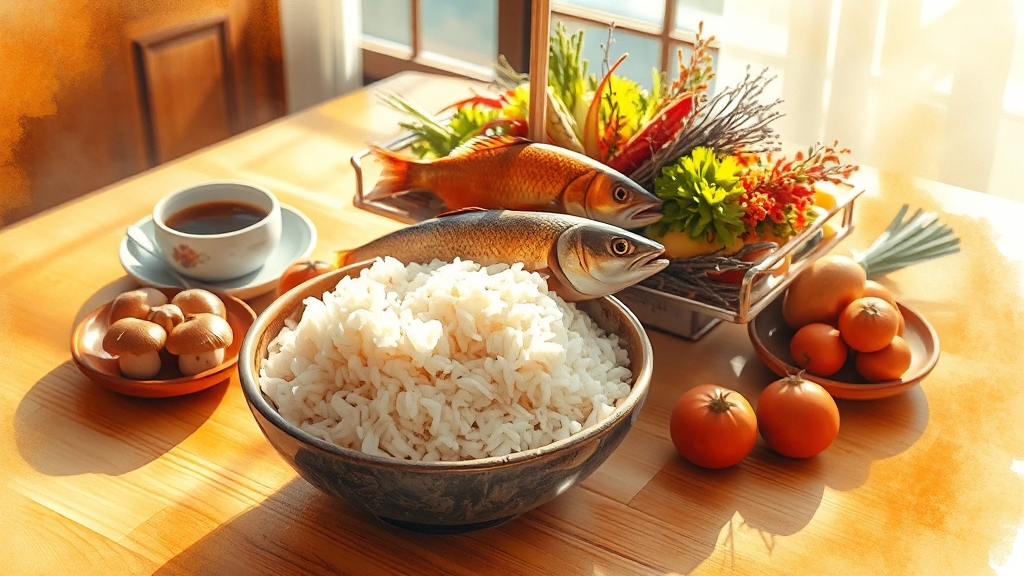 추분 음식: 전통 음식과 식재료 (watercolor 스타일)