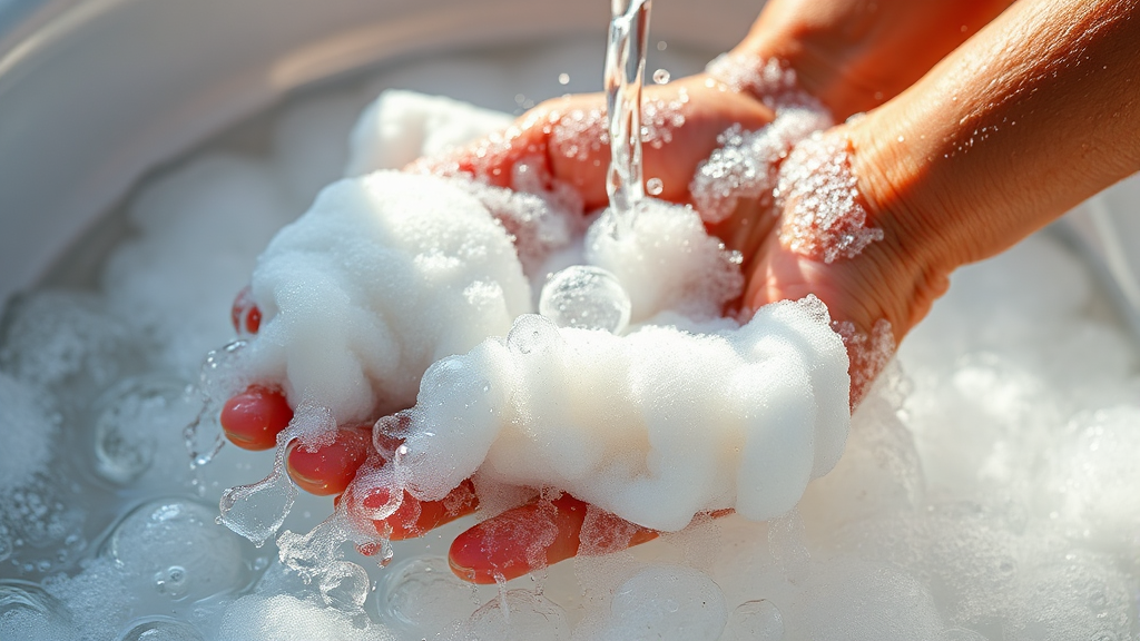 패딩 손세탁 방법 (realistic 스타일)