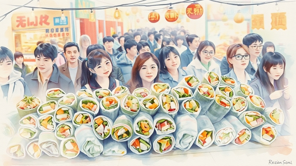 김천 김밥축제에서 맛보는 특별한 김밥들 (watercolor 스타일)