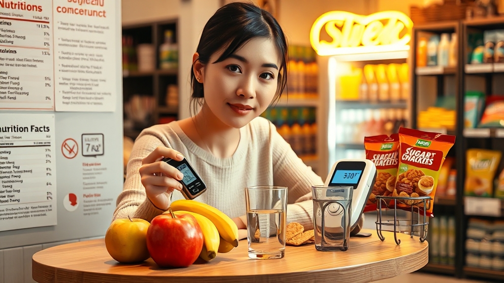 당뇨 간식 섭취 시 주의사항 (realistic 스타일)