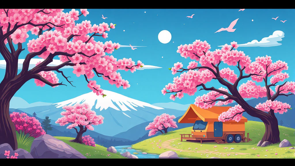 2026년 벚꽃 개화 시기 예측 및 캠핑 계획 (cartoon 스타일)