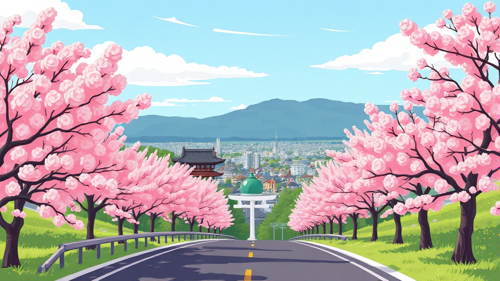남원 벚꽃 명소 추천: 광한루원 & 춘향테마파크 (cartoon 스타일)