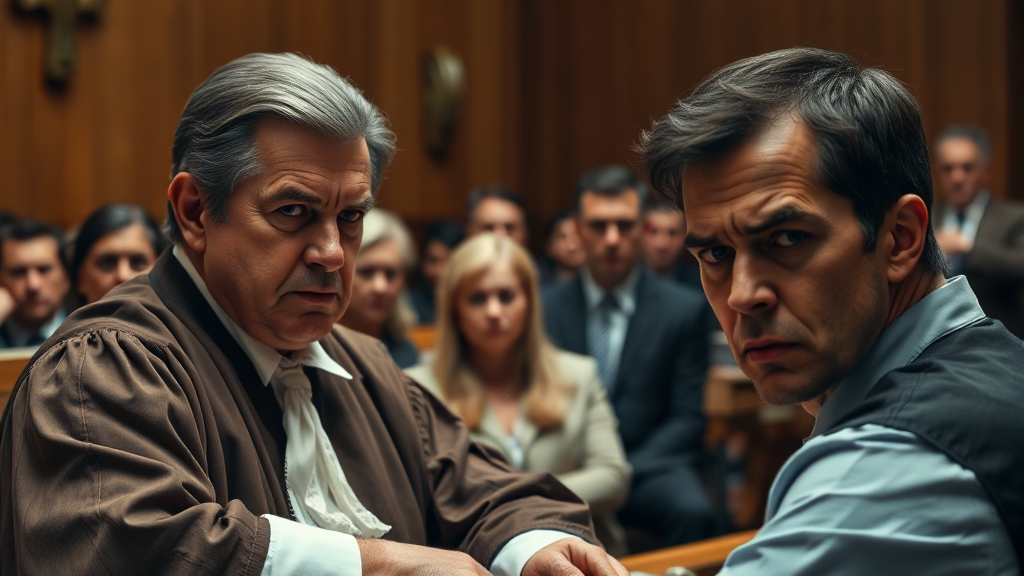 1심 선고 결과와 예상 양형 (realistic 스타일)