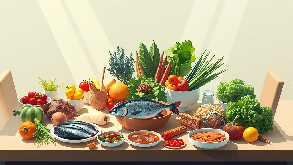 염증 완화 최적 식단 구성 (illustration 스타일)