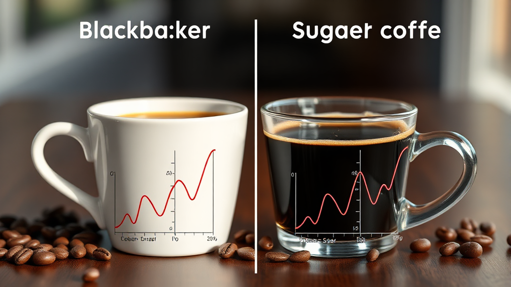 블랙커피 vs 설탕 커피: 혈당 변화의 비밀 (realistic 스타일)