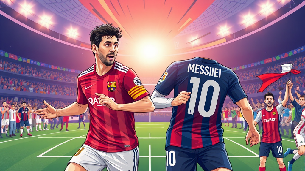 7년 만의 재회: 손흥민 vs 메시, 꿈의 맞대결 성사 (illustration 스타일)