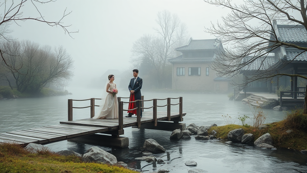 무섬 외나무다리 축제: 다채로운 행사와 체험 즐기기 (realistic 스타일)