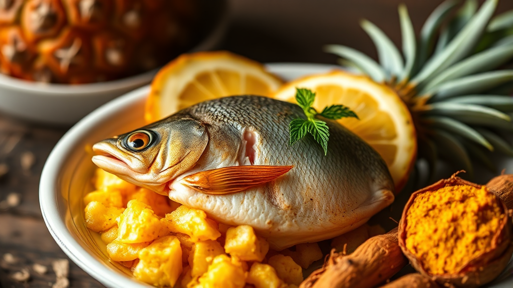 만성 통증 완화에 좋은 음식 (realistic 스타일)