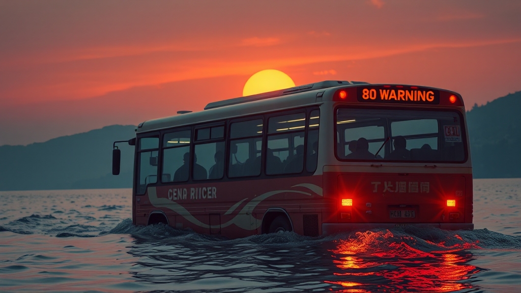 한강 버스 운행 현황 및 문제점 (realistic 스타일)